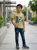 Boys Lime Green "SECRET" Graphic Print Cotton T-Shirt