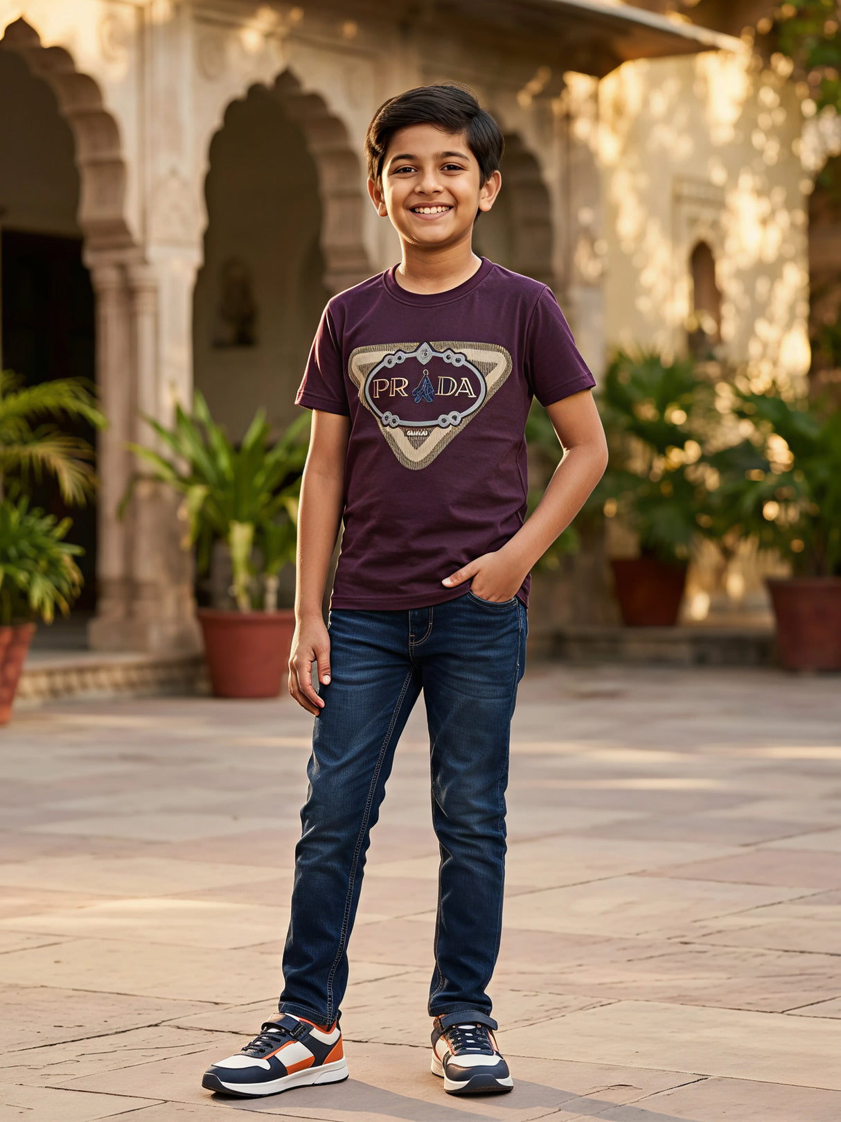 Boys' Maroon Graphic Print Cotton T-Shirt