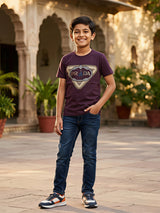 Boys' Maroon Graphic Print Cotton T-Shirt