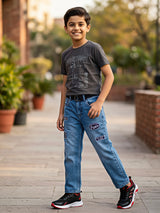 Boys Premium Mid-Wash Applique Relaxed Fit Jeans