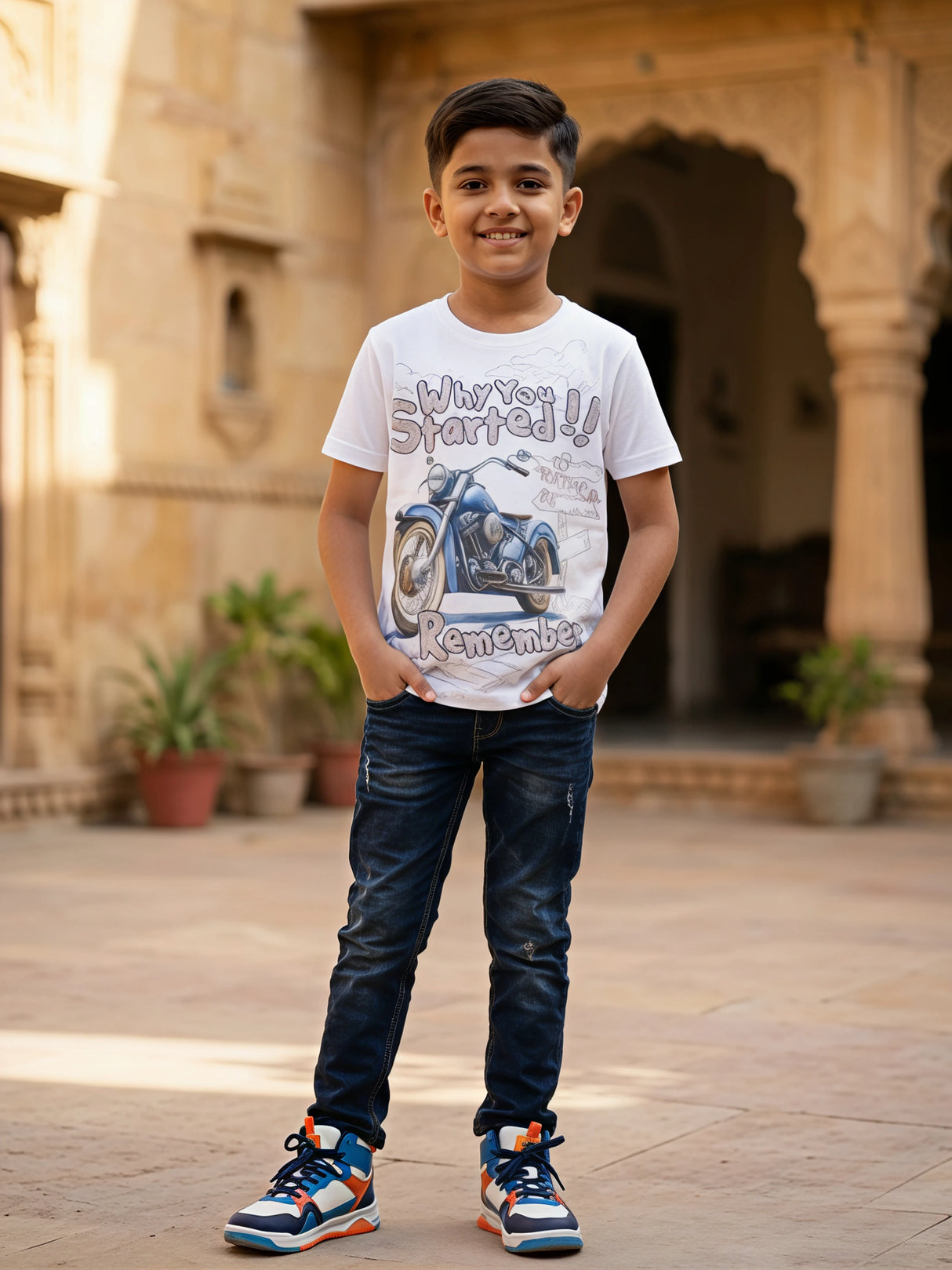 Boys' White "Remember Why You Started" Motorcycle Graphic T-Shirt