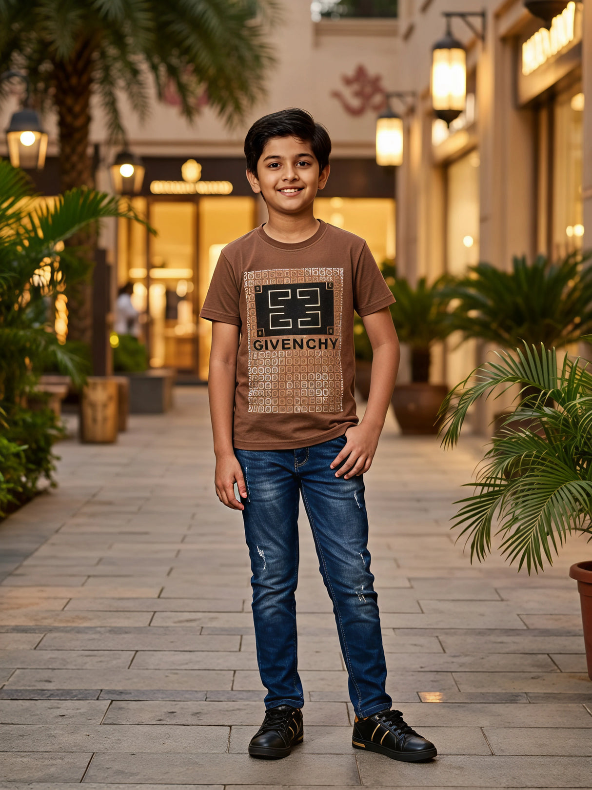 Boys Brown Graphic Print T-Shirt