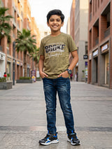 Boys Olive Green Graphic Print Cotton T-Shirt