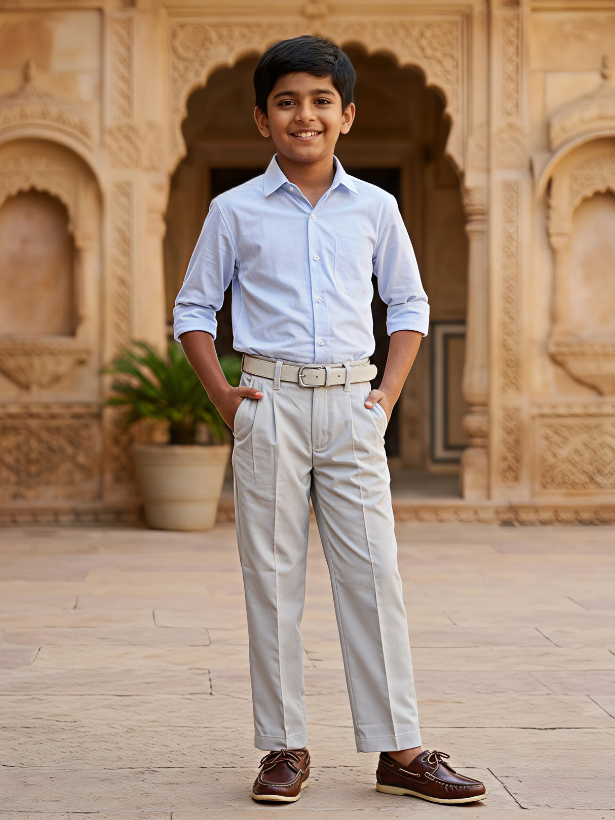 Boys' Premium Slim-Fit Formal Grey Pant
