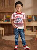Boys Red Striped Astronaut Graphic T-Shirt