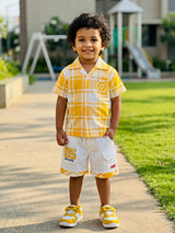 Boys' Sunshine Yellow Plaid Shirt and Cargo Shorts Co-ord Set