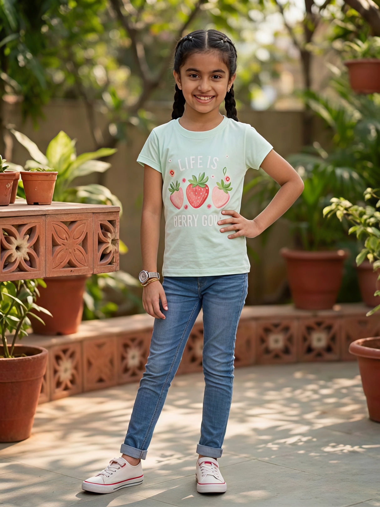 Girl's Mint Green "Life is Berry Good" Clothing Top
