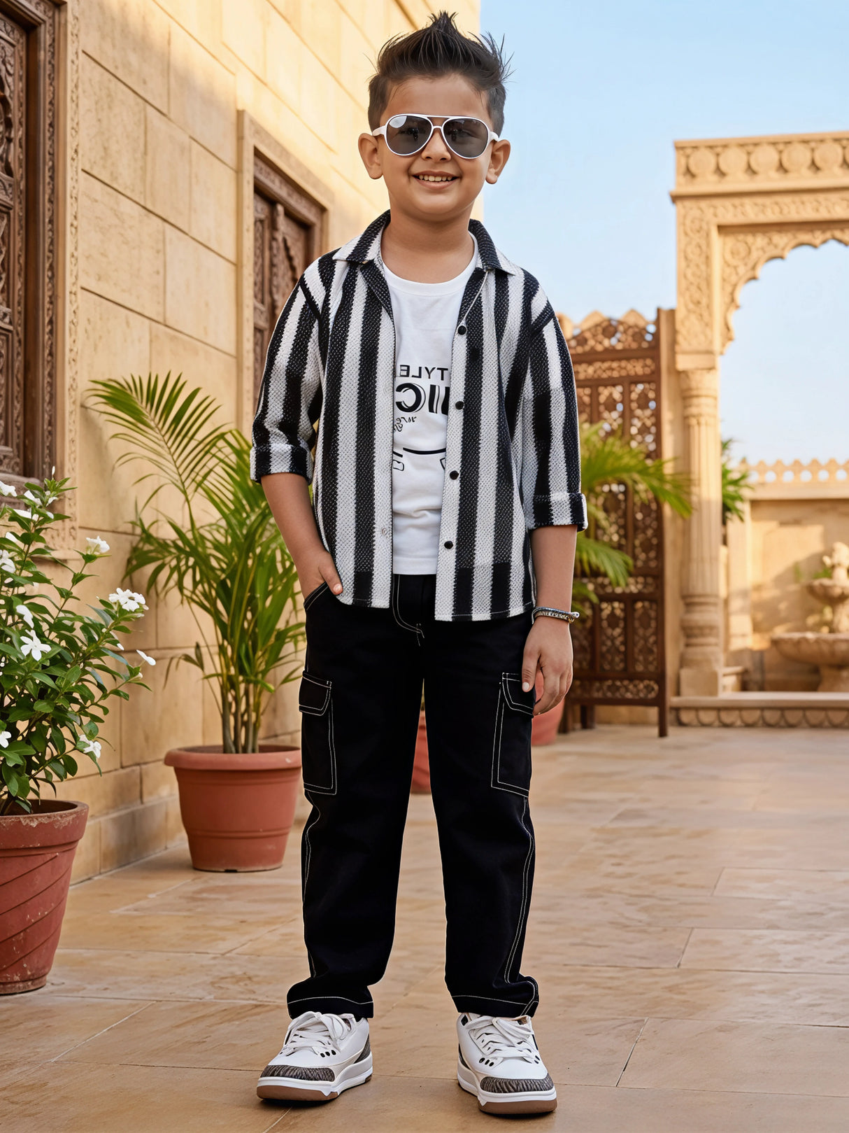 Boys Casual Party Wear Full Sleeves Suit Shirt Set - Black