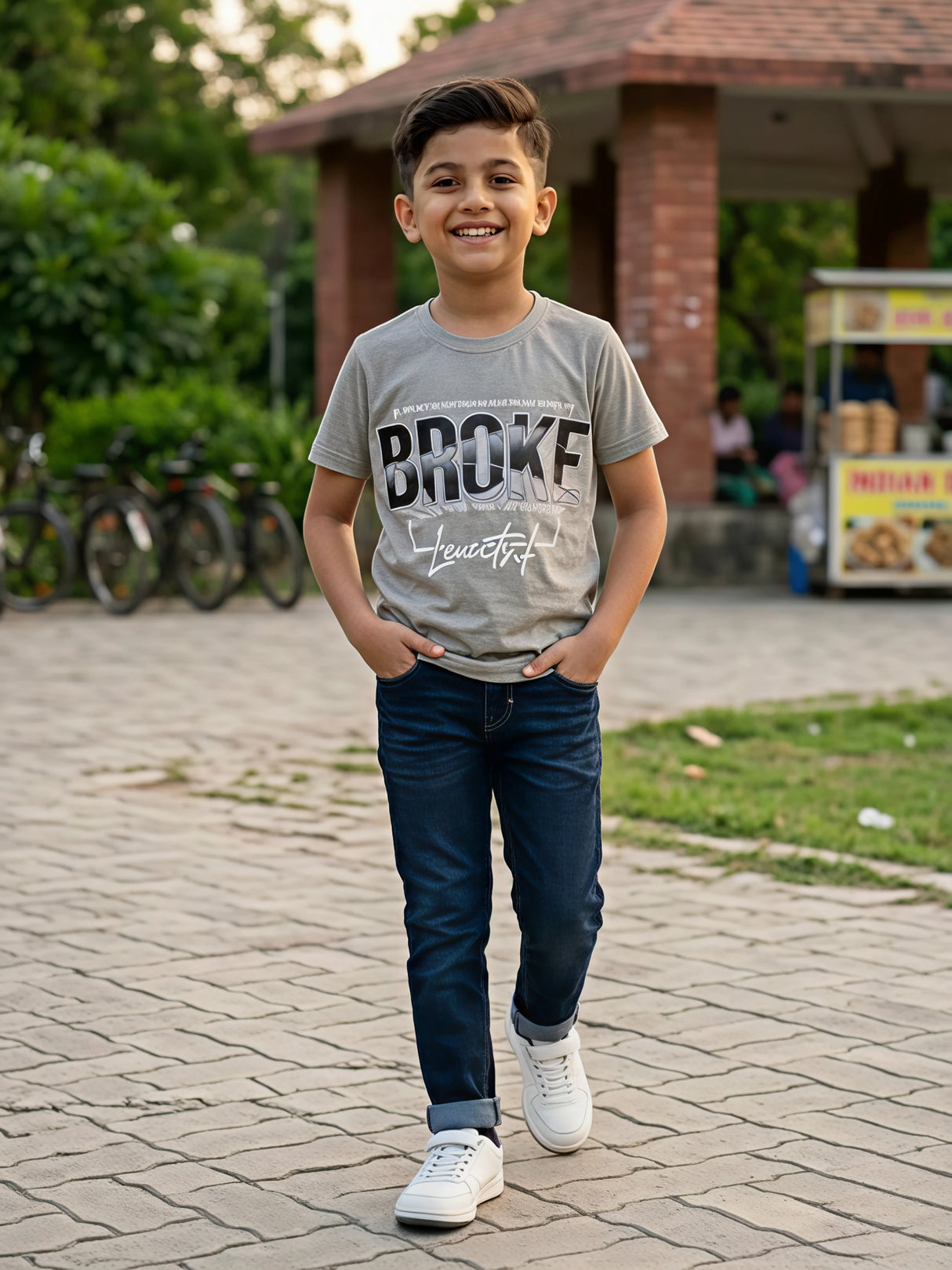 Boy's Stylish Grey Graphic Print Cotton T-Shirt