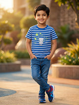 Boys Blue Striped Space Explorer Graphic T-Shirt