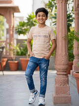 Boys Peach "Engineered" Graphic Ribbed T-Shirt