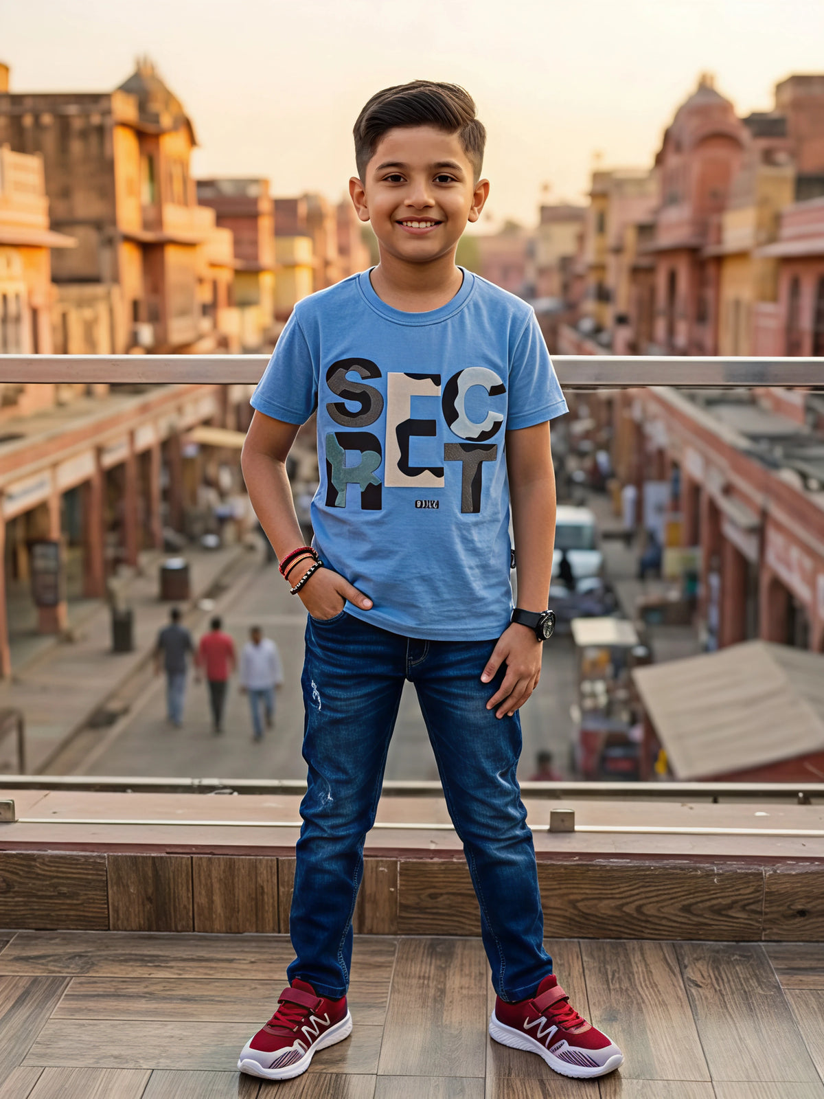 Boys' Sky Blue "SECRET" Graphic Cotton T-Shirt