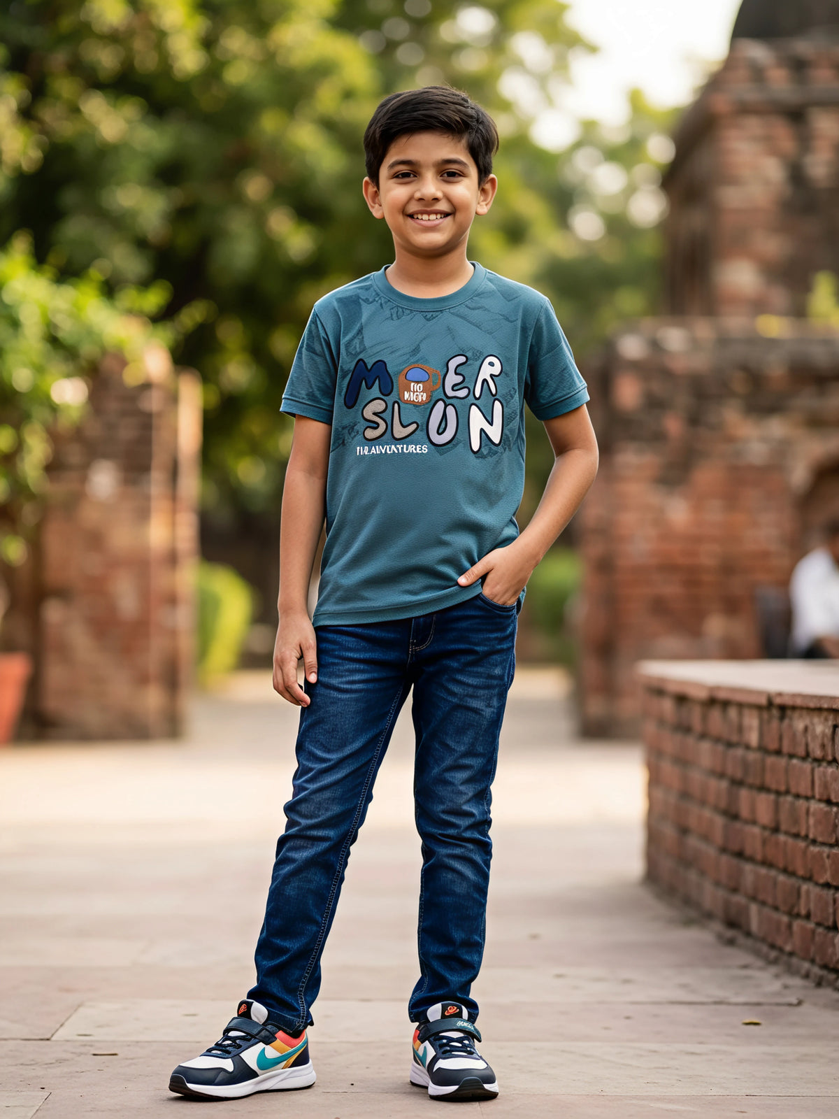 Boys Light Blue "The Adventures" Graphic Print T-Shirt