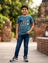 Boys Light Blue "The Adventures" Graphic Print T-Shirt