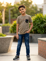 Boys Olive Green Graphic Pocket T-Shirt