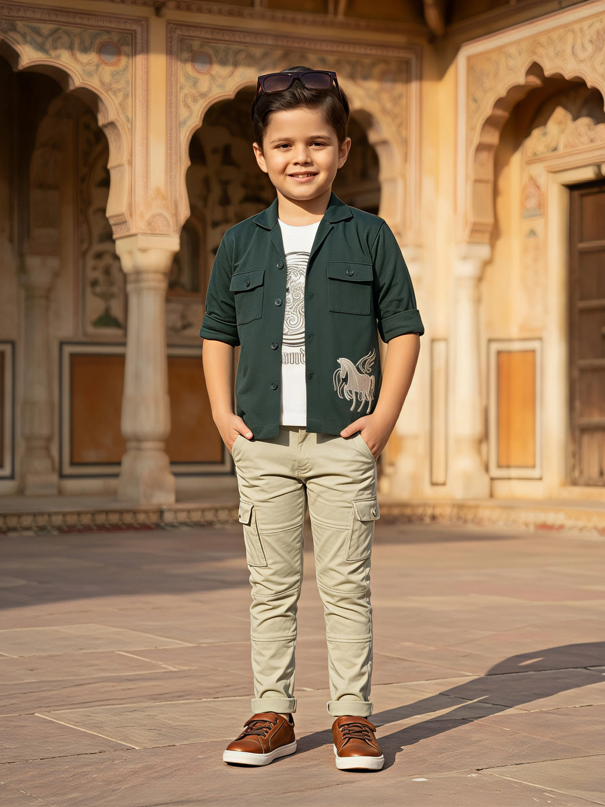 The Explorer Cargo Shirt & Trousers Set (Forest Green & Khaki).