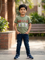 Boys Olive Green "Hello" Graphic T-Shirt