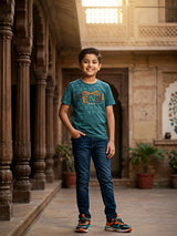 Boys Traditional Printed Green Cotton T-Shirt