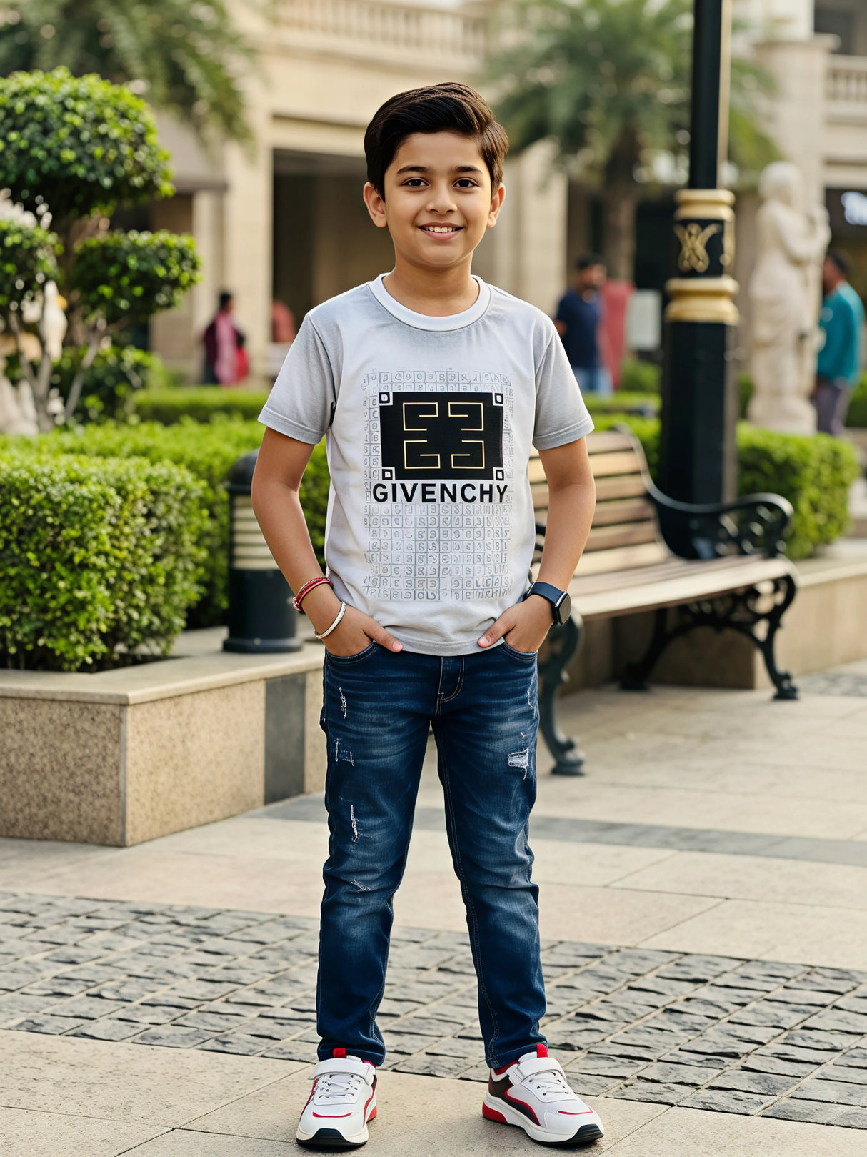 Boys Premium White Designer Print T-Shirt