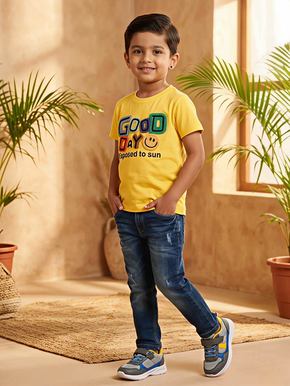 Boys Vibrant Yellow "Good Day" Graphic T-Shirt