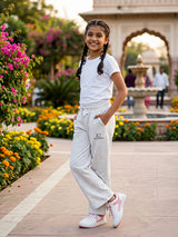 Girls' Heather Grey Wide-Leg Comfort Trackpants