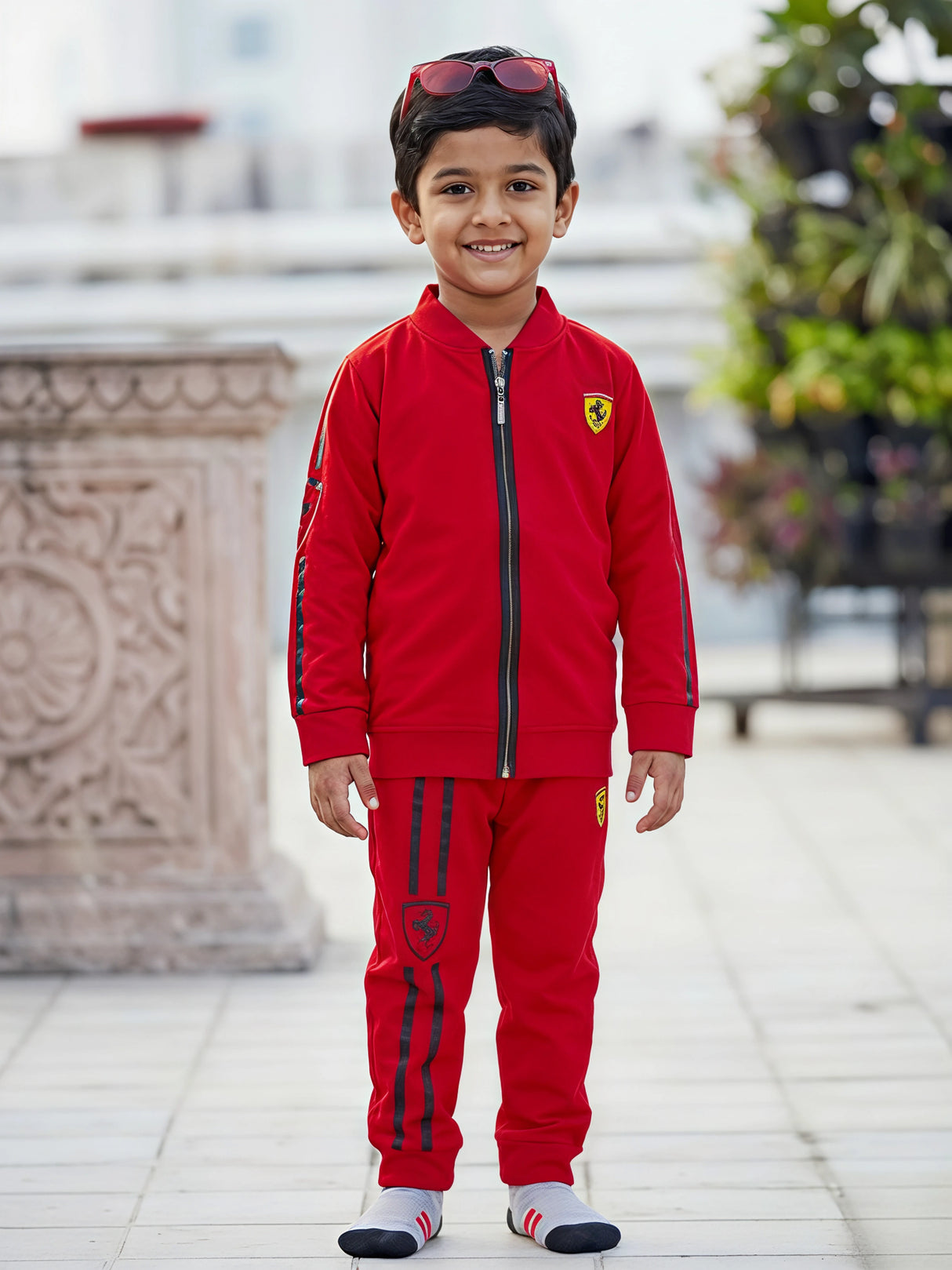 Boys Casual Coordinate Sets Printed Full Sleeves - Red