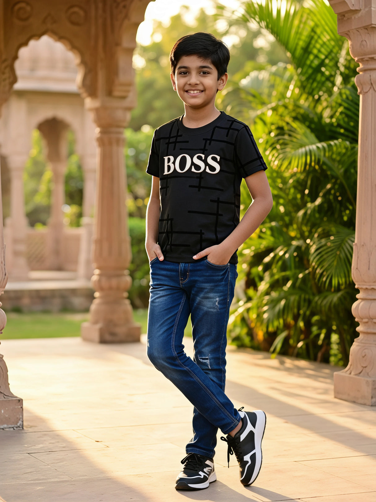 Boys Dark Gray Graphic Print T-Shirt