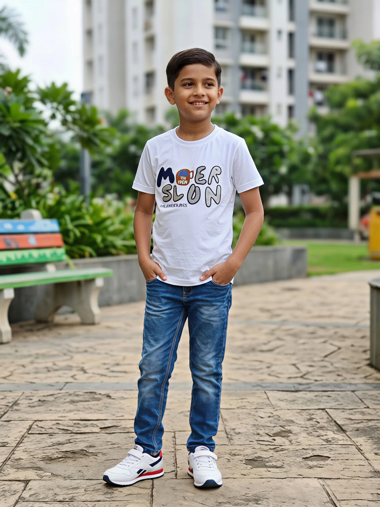 Boys White "The Adventures" Graphic Print T-Shirt