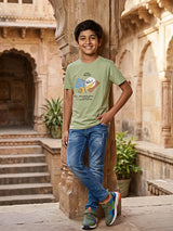 Boys Sage Green Graphic Print Cotton T-Shirt