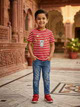 Boys Red Striped Astronaut Bear Graphic T-Shirt