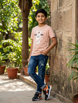 Boys Peach Graphic Print "Explore Your Style" Cotton T-Shirt