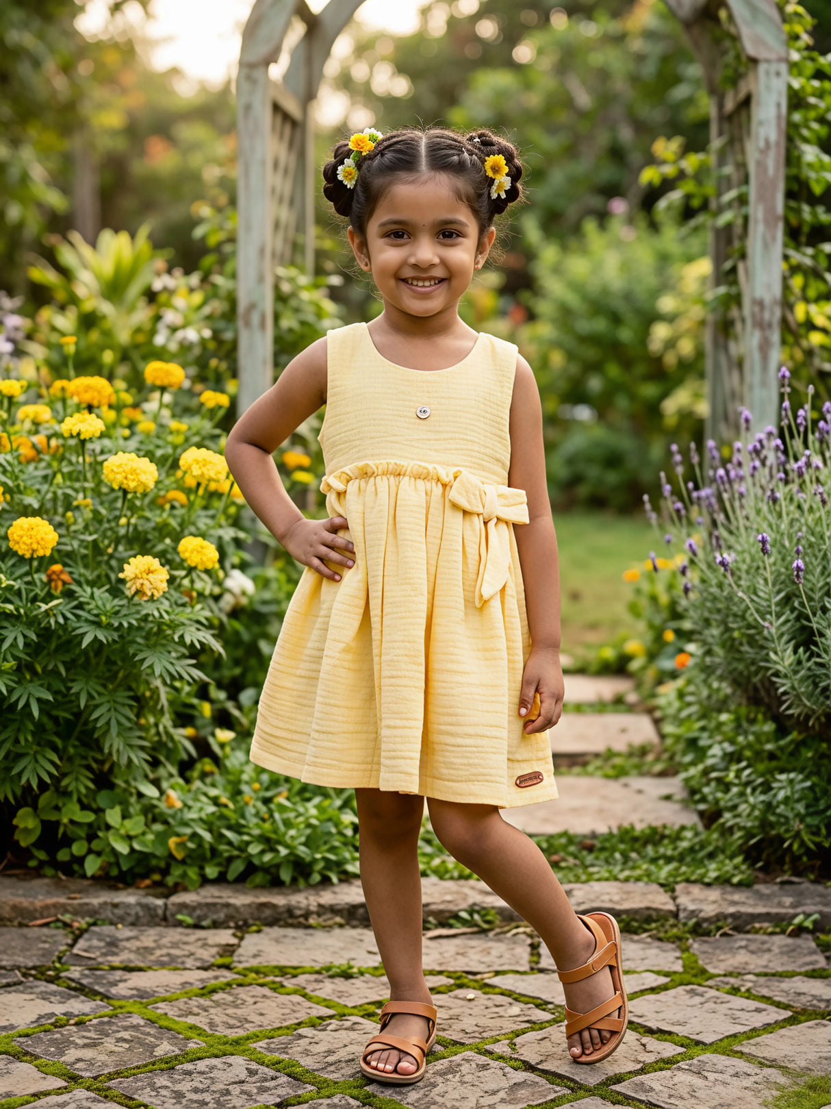 Sunny Days Cotton Muslin Ruffle Frock - Yellow