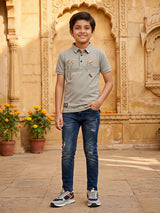 Boys Classic Grey Polo T-Shirt - Premium Cotton Blend