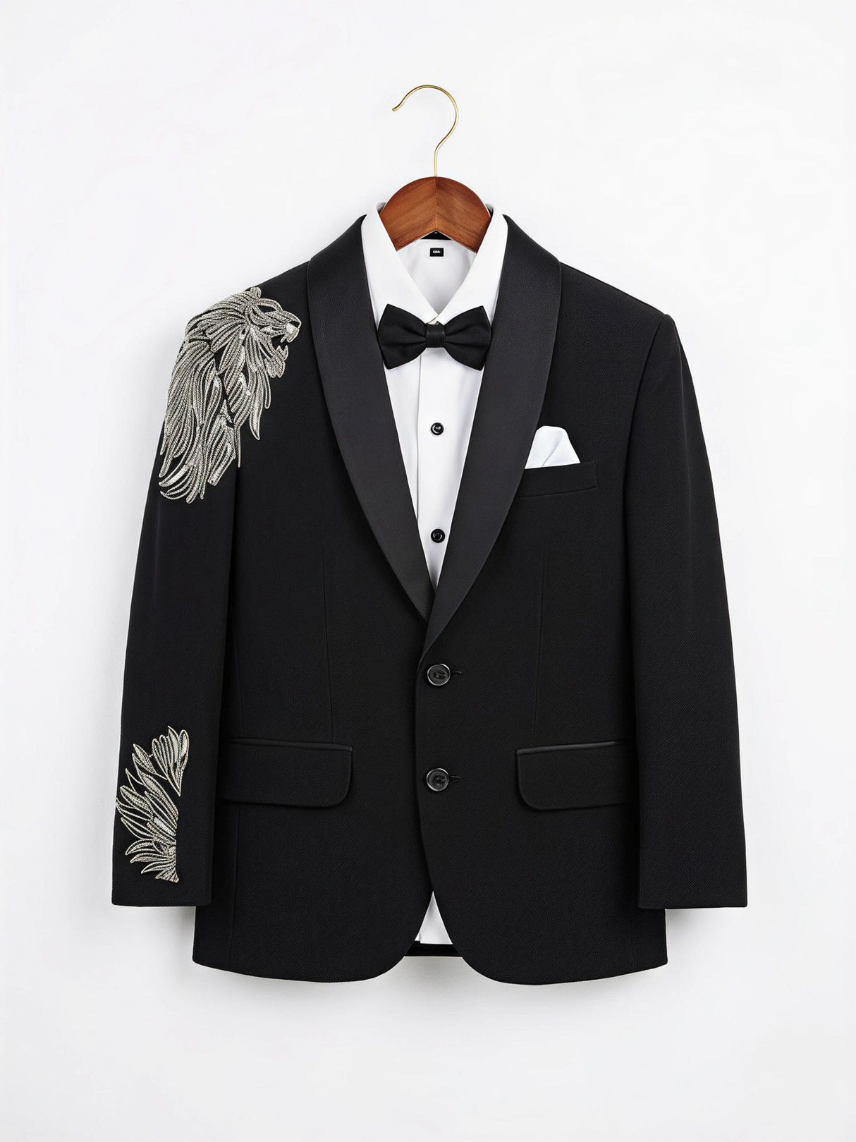 Boys' Sleek Black Coat Suit with Silver Shoulder Embroidery ()