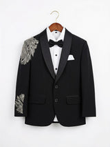 Boys' Sleek Black Coat Suit with Silver Shoulder Embroidery ()