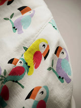 Girls Pink Toucan Print Cotton Shorts with Paperbag Waist