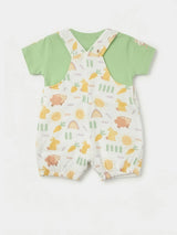 Infant Boys Green Printed Dungaree Set..