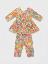 Girls Yellow Printed Ethnic Plazzo Set.