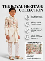Boys Cream Embroidered Sherwani Set with Trousers