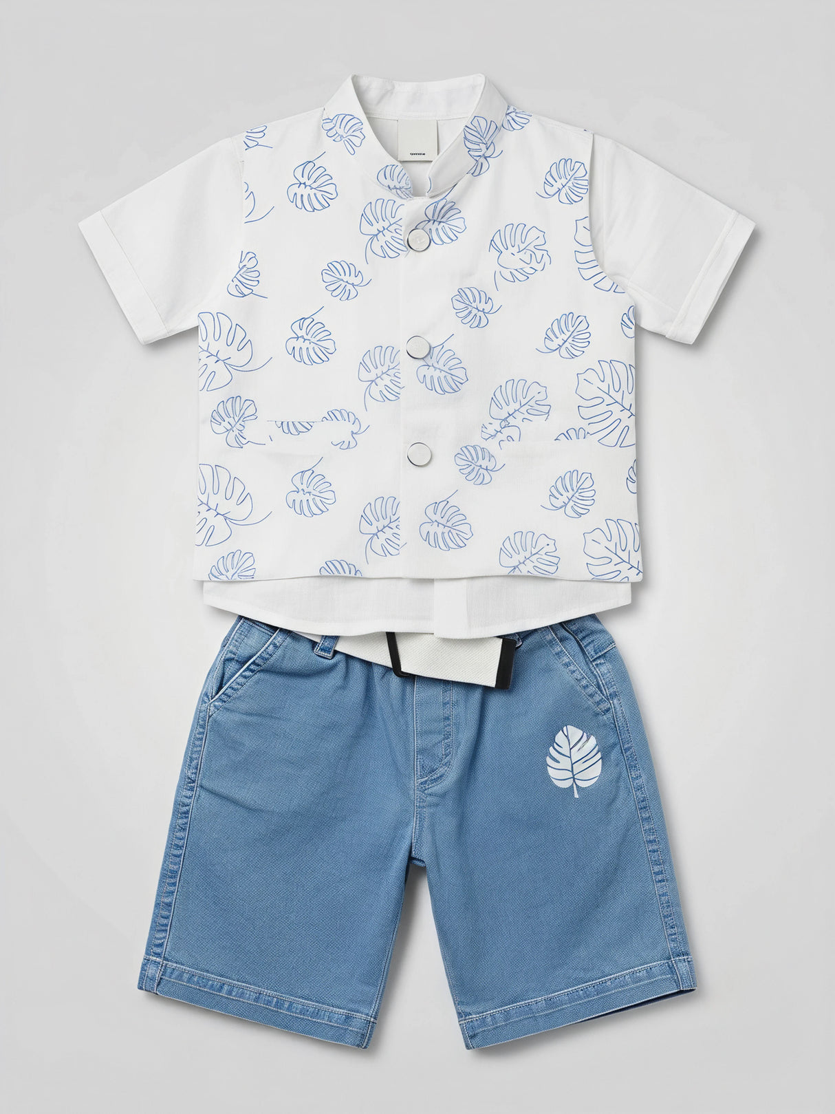 Boys Blue Leaf Print Co-ord Set with Shorts.
