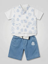 Boys Blue Leaf Print Co-ord Set with Shorts.