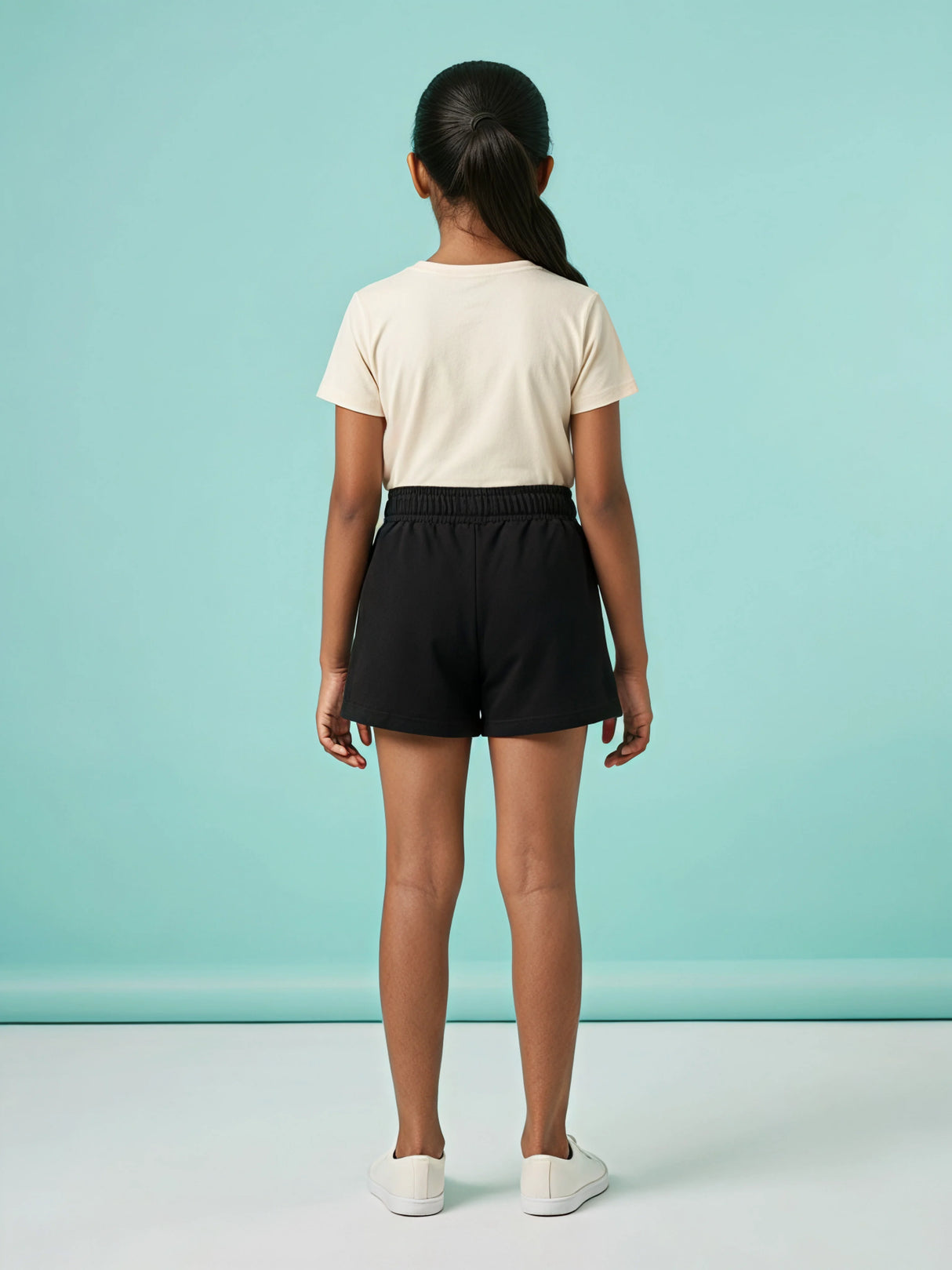 Girls Black Casual Comfort Shorts with Pockets