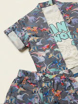 Boys Grey Dinosaur Print Cotton Co-ord Set