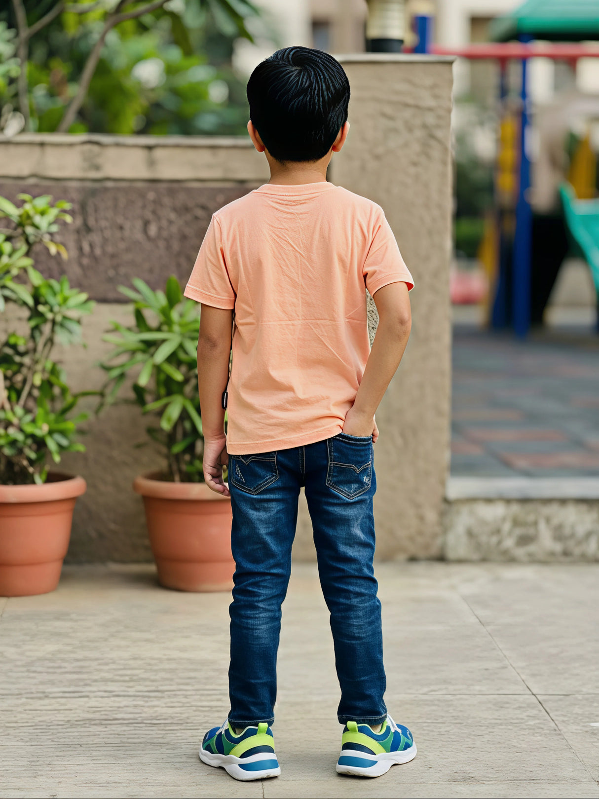 Boys Peach Goofy Graphic Print T-Shirt