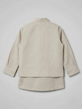 Cream Mirror Work Kurta Pajama with Jacket for Boys