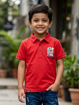 Boys Vibrant Red Polo T-Shirt with Graphic Pocket Detail