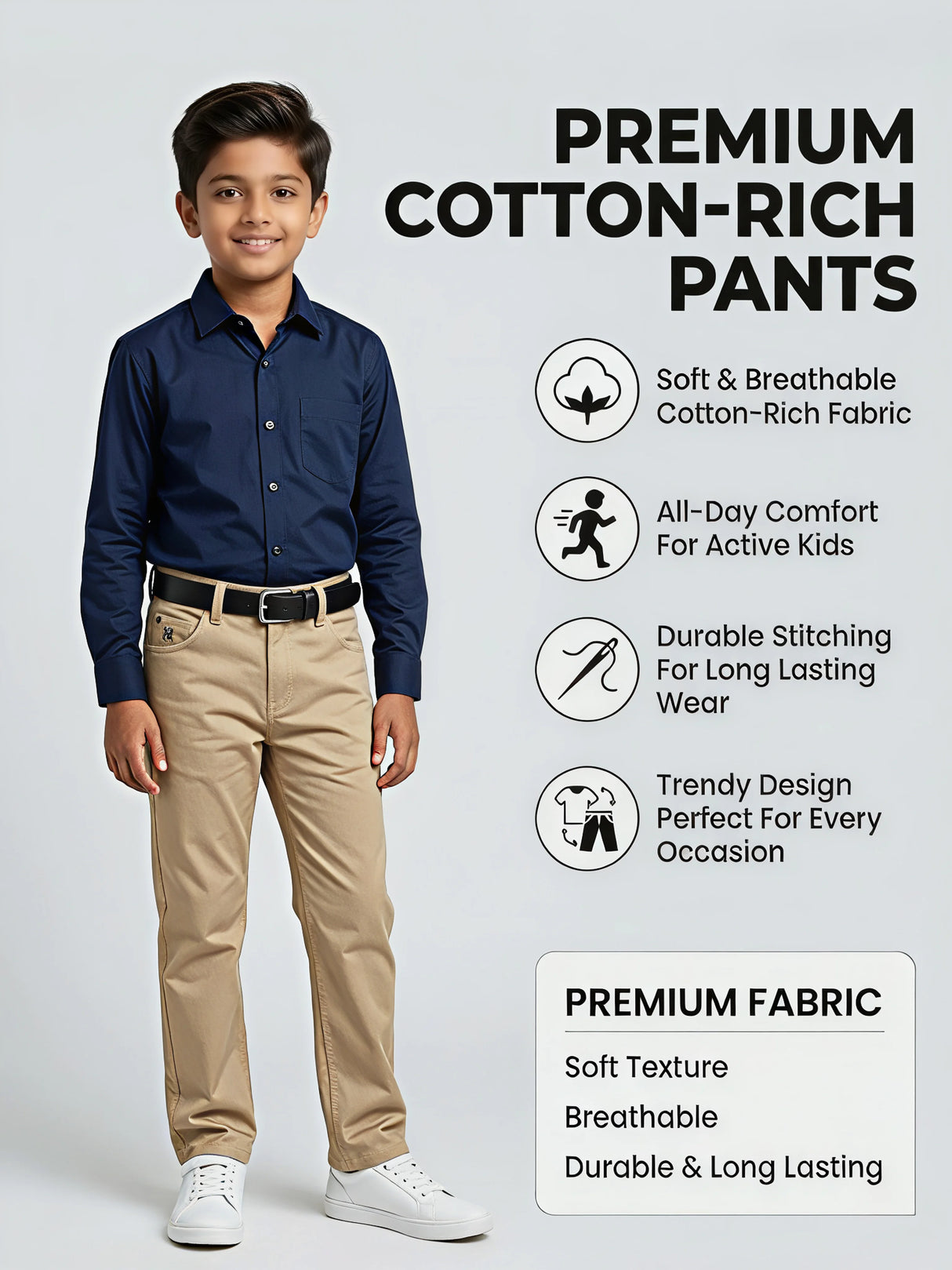 Boys Khaki Cotton Chino Pants