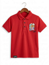 Boys Vibrant Red Polo T-Shirt with Graphic Pocket Detail