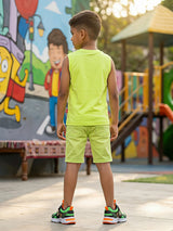 Boys Lime Green Hulk Graphic Print Sleeveless T-Shirt