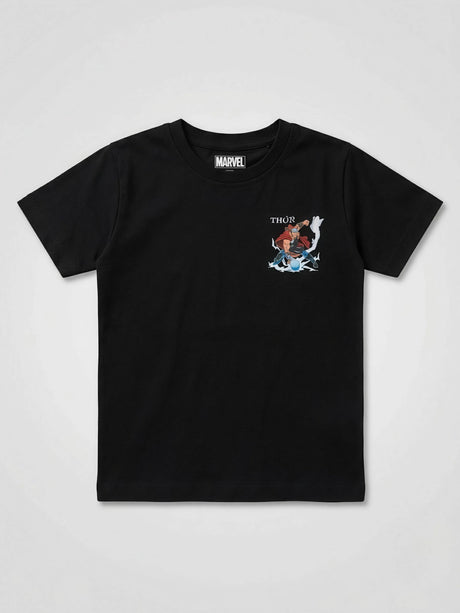 Boys Classic Black Graphic Cotton T-Shirt